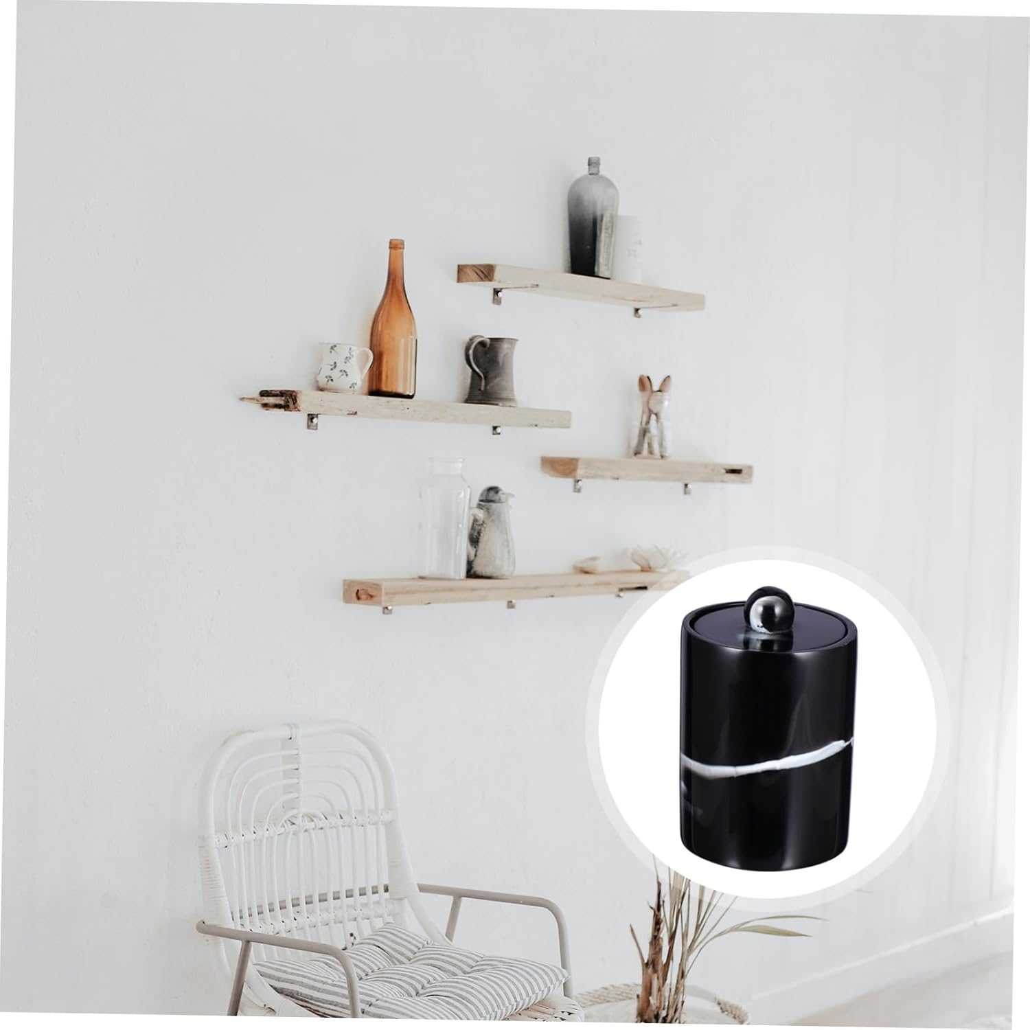 Luxshiny Cylindrical Resin Swab and Toothpick Holder Eco-friendly Storage Case for Bathroom and Kitchen Versatile Organizer for Cotton Swabs and Toothpicks Elegant Black Marble Design