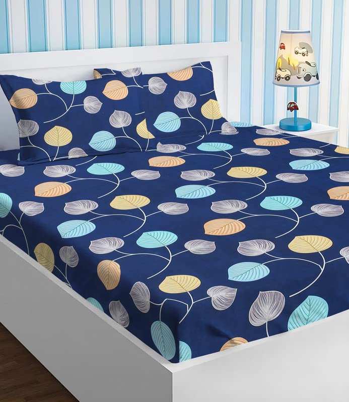 Image of BSB HOME Glace Cotton Double Bedsheets with 2 Pillow Covers | Double Bed Breathable | Wrinklefree | Ultrasoft 180 TC Supersoft | 90x90 Inches, 7x7.5ft (Dark Blue & Light Blue)