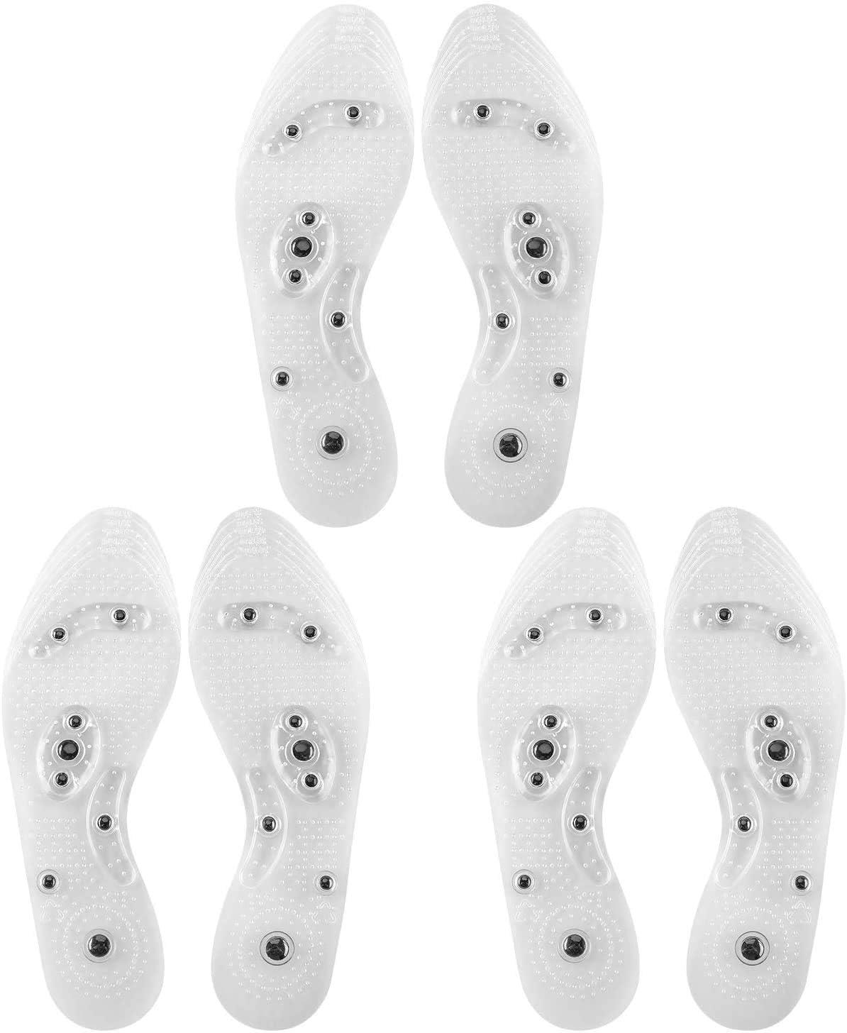 Oumers 3 Pairs Acupressure Magnetic Massage Insoles, Foot Massage Shoe-pad Foot Therapy Reflexology Pain Relief Shoe Insoles,Transparent (US M:8-11 W:9-12)