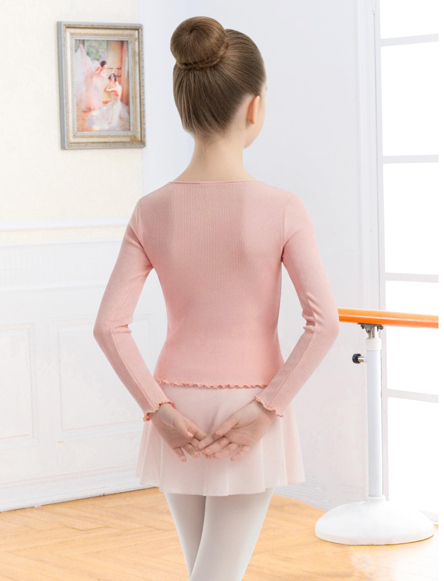 SEAUR Top da danza per ragazze, a maniche lunghe, bolero, cardigan, coprispalle con bottoni, leggero, 4-14 anni