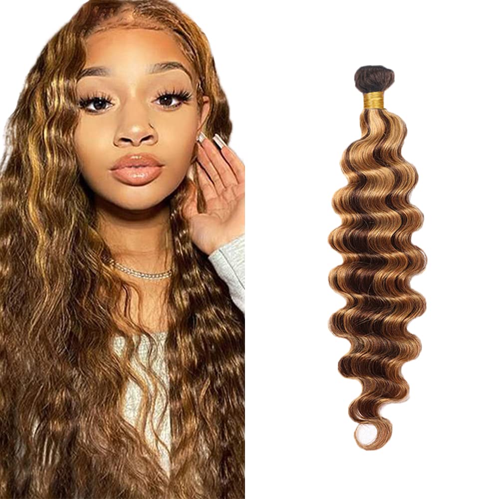 30 Inch Ombre Bundles Highlight Deep Wave Bundles Blonde and Brown Color  Brazilian Virgin Deep Wave Human Hair Bundles Remy Human Hair Weaves P4/27