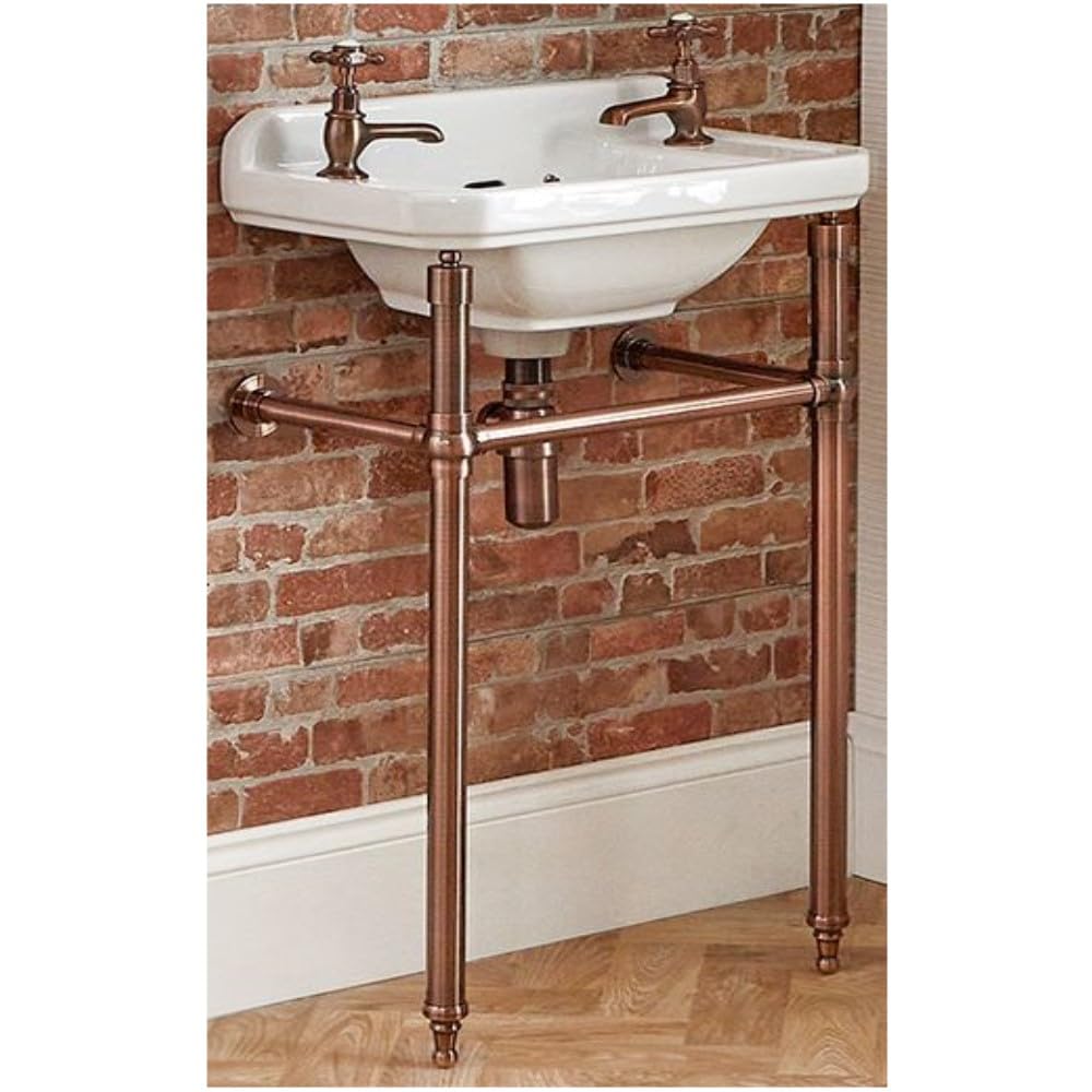 Milano Copper Richmond White 2 Tap Hole Bathroom Basin Sink Washstand - 515Mm X 300Mm