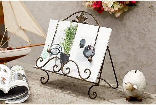Miniatura 6 de Jemeni Soporte para libro de cocina, soporte de metal para libros de cocina, con acabado marrón envejecido