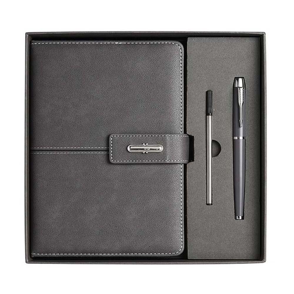 Carnet de notes A5 cuir bloc-notes rigide professionnel gris stylo billes 200 pages - 7