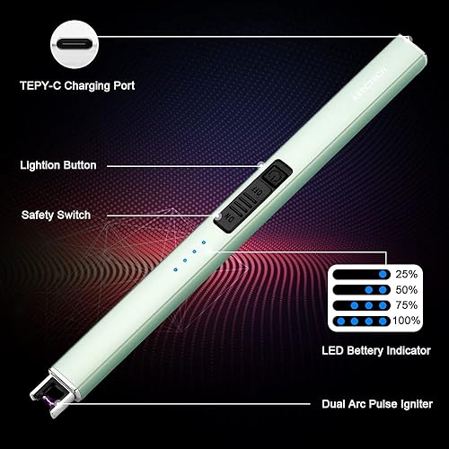 Miniatura 24 de ARECTECH Encendedor de velas eléctrico con cable tipo C, regalo de cumpleaños para hombres, mujeres, esposa, encendedores de arco de plasma Negro