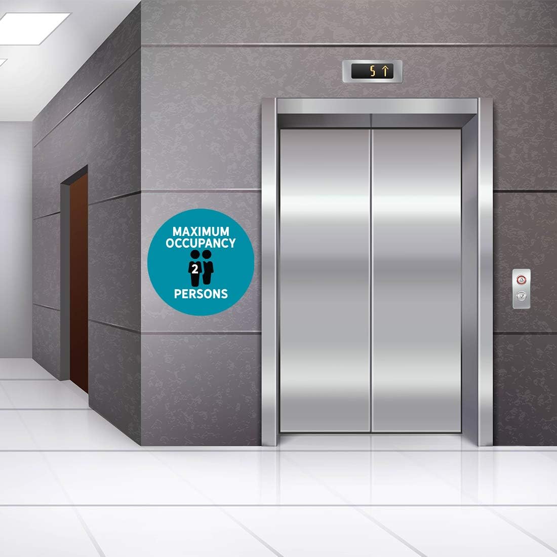 Andaz Press Building Bathroom Office Social Distancing Maximum Occupancy 2 Persons Business Signs, 50 Labels, 10-Pack 8" Round Labels + 40-Pack 2" Circle Vinyl Sticker Decals