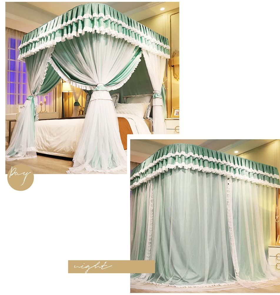 Double Deck Deluxe Bett Baldachin Moskitonetz, Mädchen Prinzessin Room Romantische Schlafzimmer Dekoration Bett Vorhang, U-förmige Metallstütze (Farbe: Blau, Größe: 180x220x210 cm)