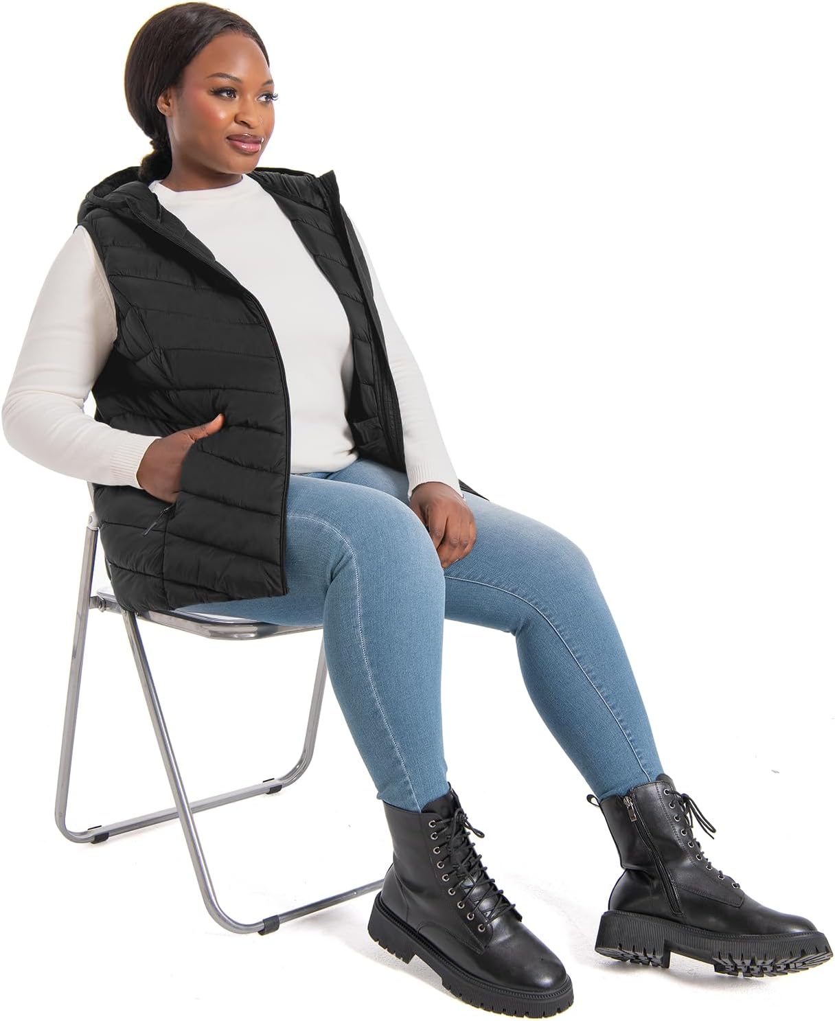 Womens Plus Size Packable Puffer Vest 1X-6X Women's Hooded Lightweight Quilted Puffy Vest