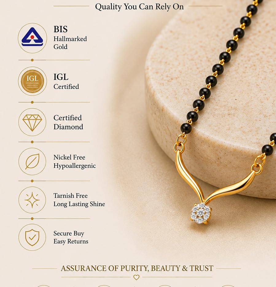Image of DISHIS 14 /18K Yellow and Diamond Tanmaniya Mangalsutra for Women
