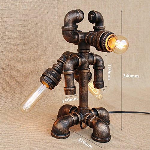 GUOCC Modern Creative Loft Antique Vintage Industrial Water Pipe Metal Edison LED Desk Accent Lamps Energy Saving Night Lamp American Reading Robot Table Lights Nightstand Bedside Cafe Bar Gift (Robot photo 2