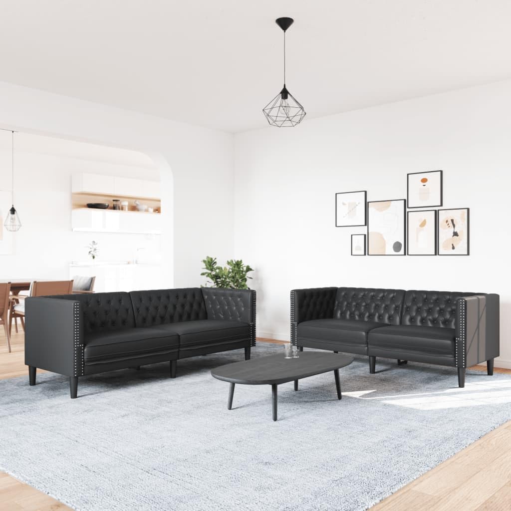 Ensemble de canapé Chesterfield 2 pièces Noir Similicuir avec Fauteuil modulable Convertible pour Salon séjour Chambre Bureau Studio