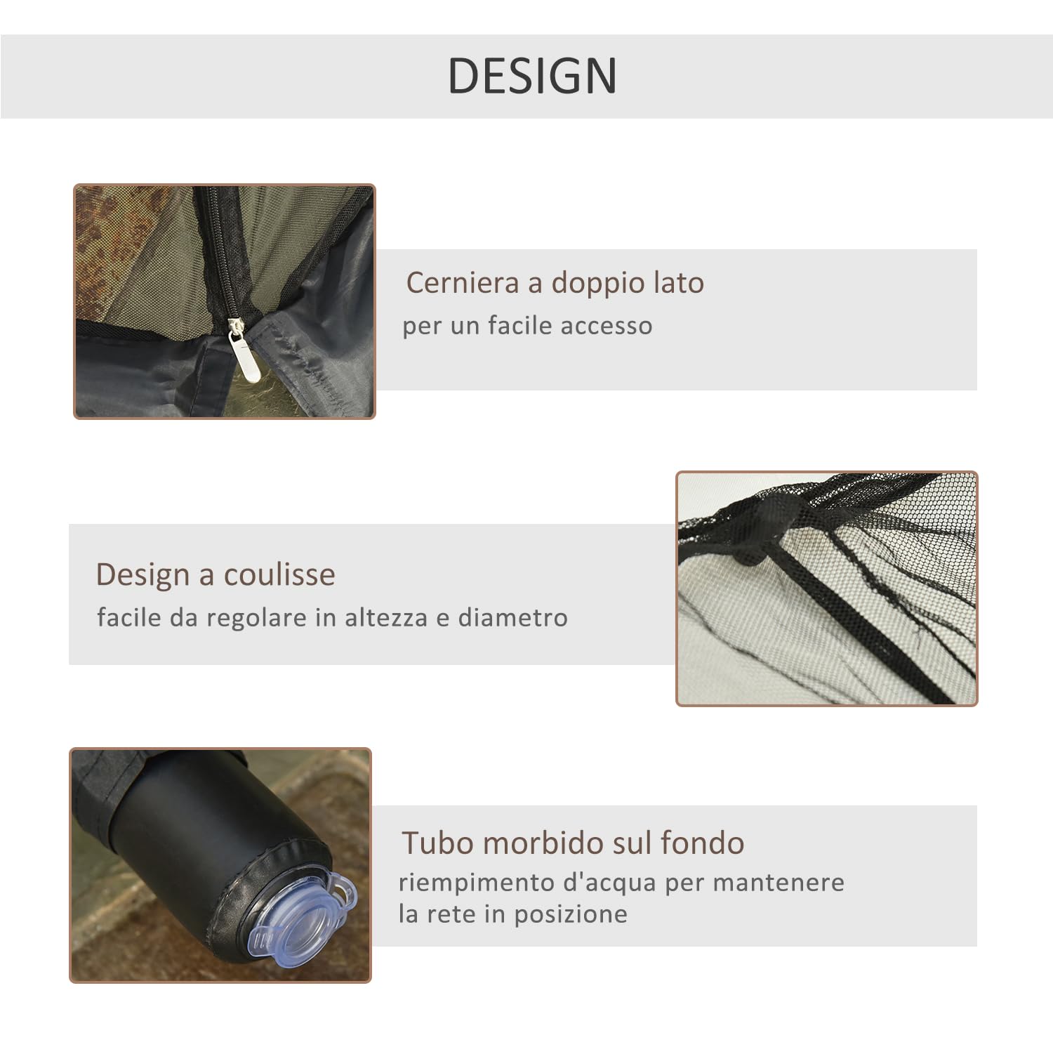 Outsunny Zanzariera per Ombrellone 3x2.3 m Maglie Strette Regolabile con Cerniera Tubo Riempibile Acqua Sabbia Nero