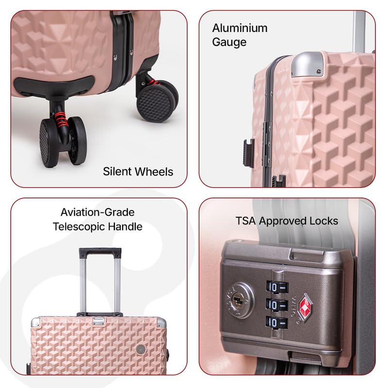 Image of Hard PC Luggage, Set of 3, Cabin, Medium and Large Size, 100% Polycarbonate, Lightweight, Silent Wheels, Anti-Theft with Aluminium Frame, and TSA Approved Locks, Coral Mist