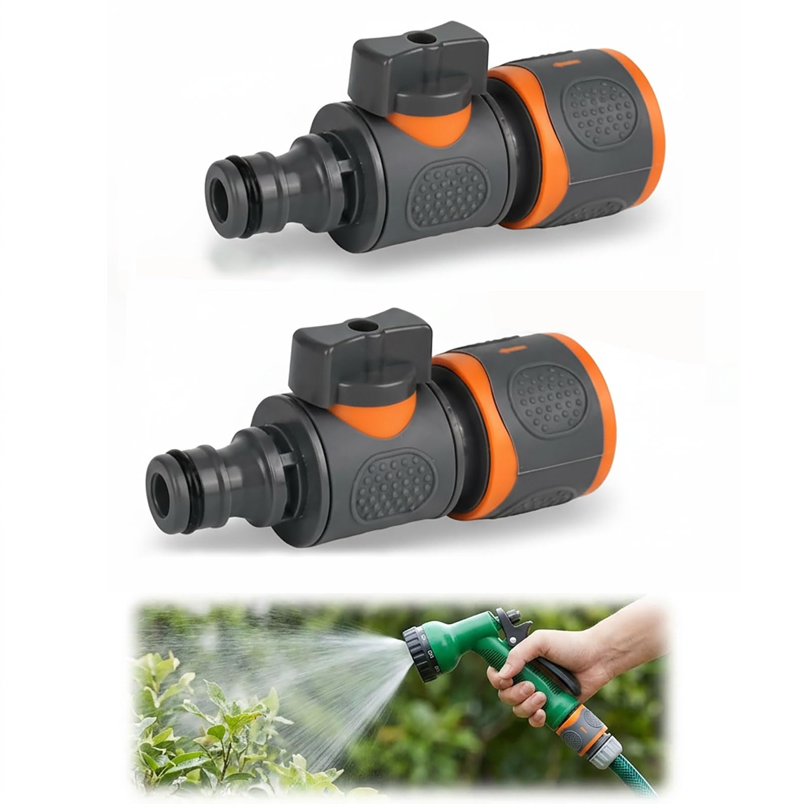 2PCS Quick Release In Line Shut Off Valve with Switch Garden Hose Pipe Tap Connector Universal Plastic Leak-Proof Hose Coupling Adaptor for Water Flow Control Suitable for Lawn Garden Plant Irrigation
