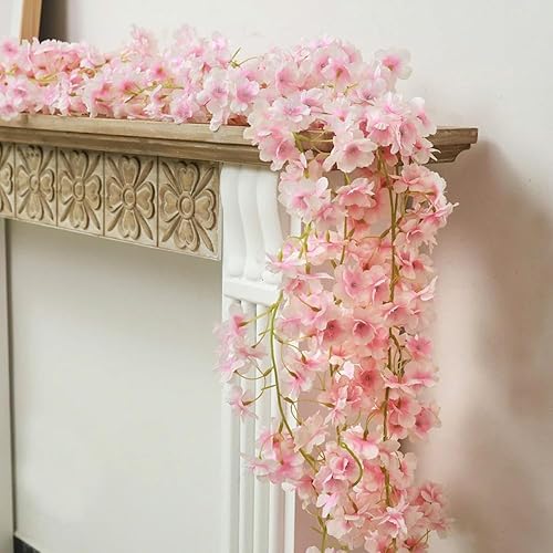 Miniatura 4 de 10 PIEZAS Guirnalda de flores de cerezo artificial de seda de 59 pies, enredaderas colgantes de flores Sakura para bodas, fiestas, hogar, arco,