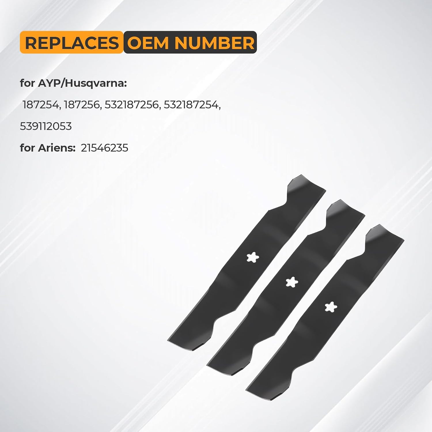 High Lift Notched Mower Blades Replacement Part Number Husqvarna Craftsman Poulan 532187256 539112053 187254 11180 Compatible with Z254 YTH2454 YTH24v54 RZ5424 RZ5426 LGT 2554 2654, 3 Pack