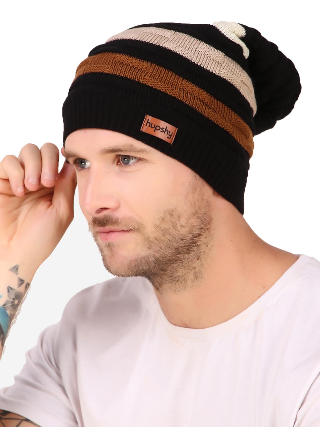 HupshyWinter Woolen Beanie Cap for Men (Multicolor, Free Size) (Pack of 1)