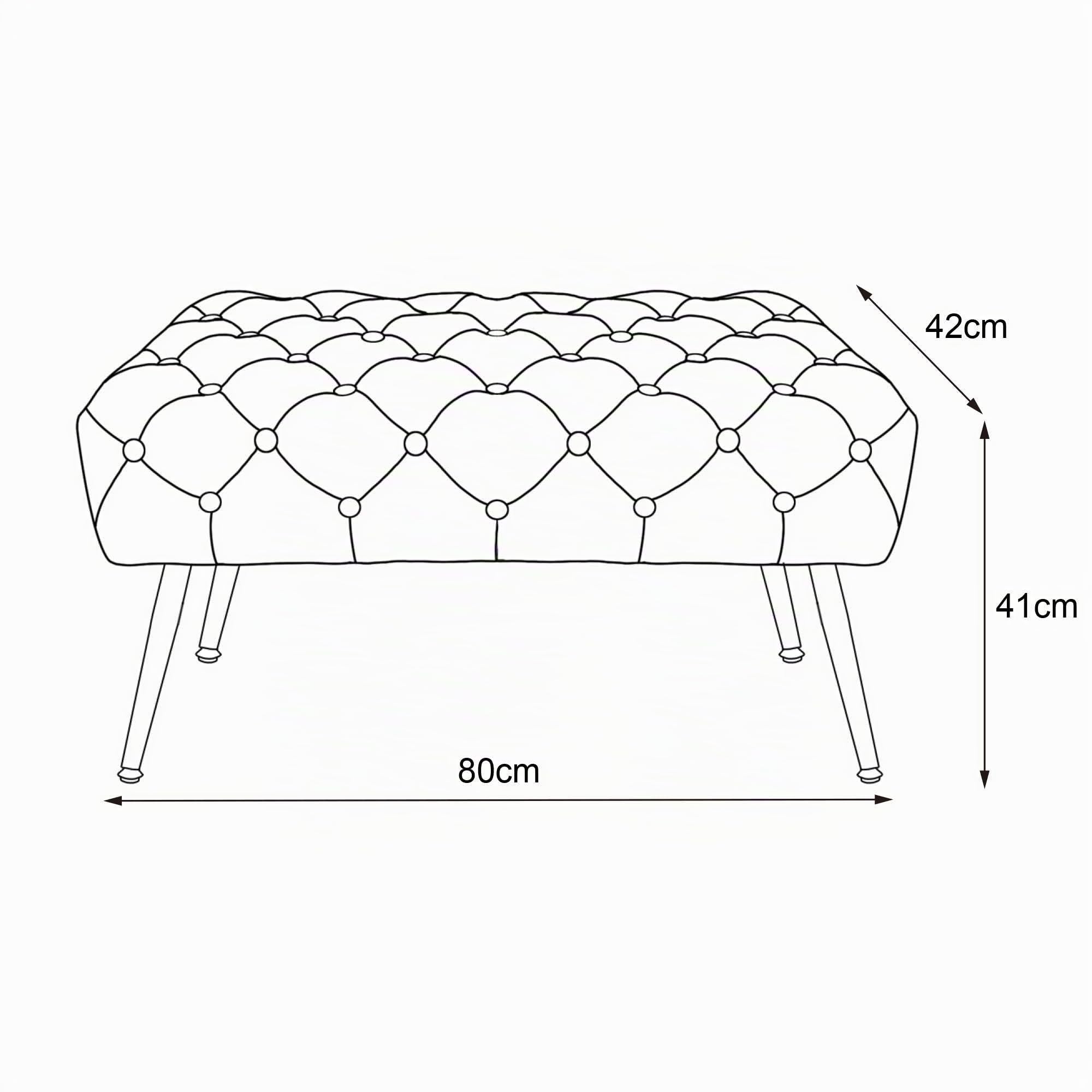 AKORD Banc Banquette en Velours Capitonné Madrid 80 cm, Bout de lit Capitonnée, Piètement Métal Doré, Repose-Pieds, 80 x 41 x 42 cm, pour Entrée Salon Chambre à Coucher, Beige