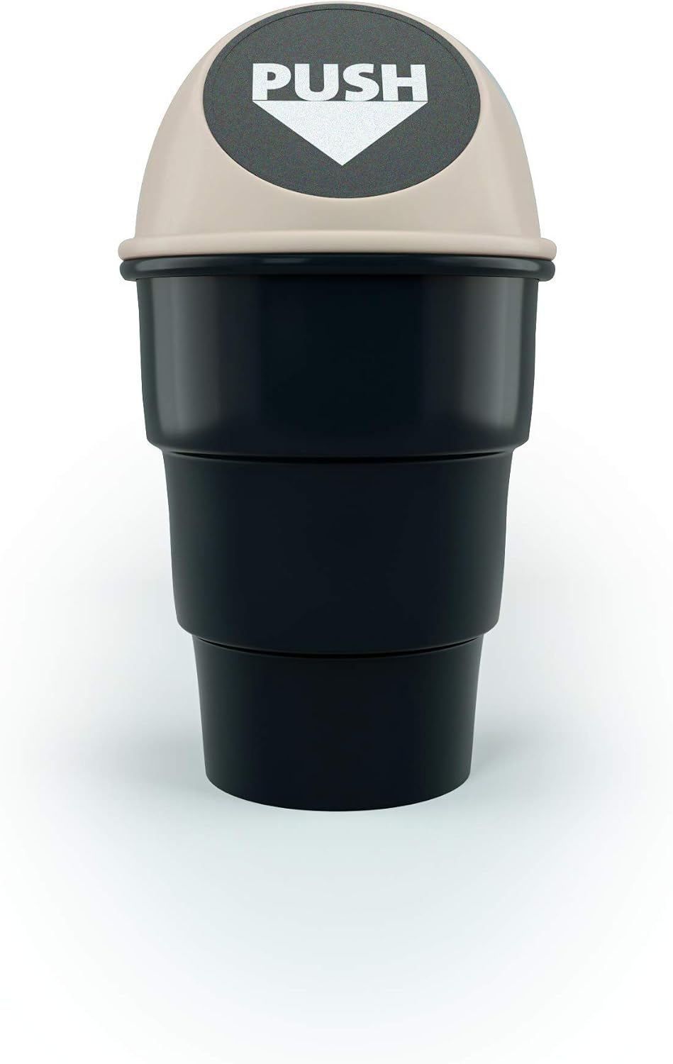 Cup Holder Trash Can | Unique Car Small Garbage Can with Spring Hinge Flap | Automobile Garbage Bin with Lid for All Vehicles | Van, SUV, Truck, Buses | Lid Color - Beige