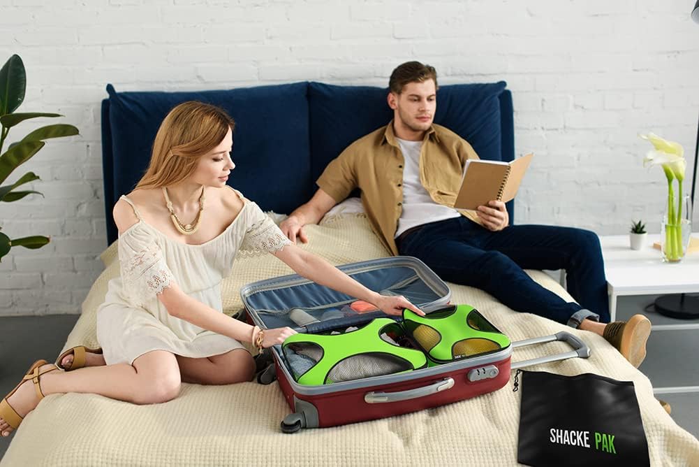 Shacke Pak - 5 Set Packing Cubes - Travel Organizers with Laundry Bag (Green Grass)