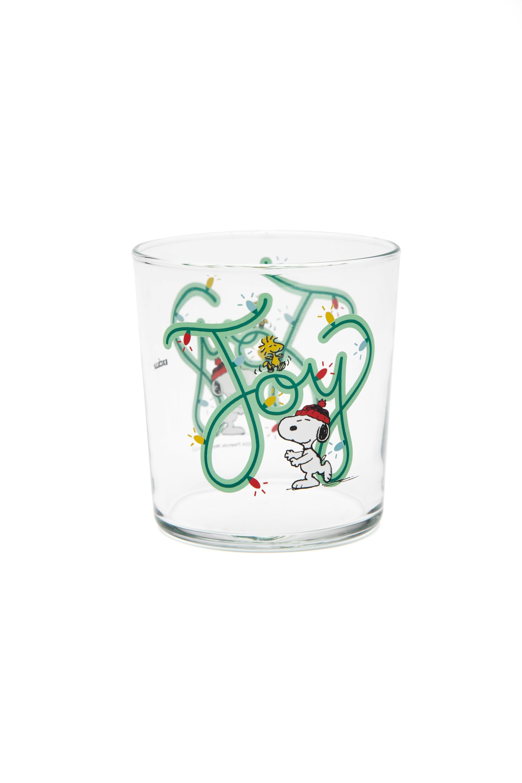 Excelsa Peanuts Shiny & Bright Set 6 Bicchieri in Vetro Natalizi, Decorati con Snoopy e Woodstock, 350ml, 8,5x8,8 cm, Lavabili in Lavastoviglie