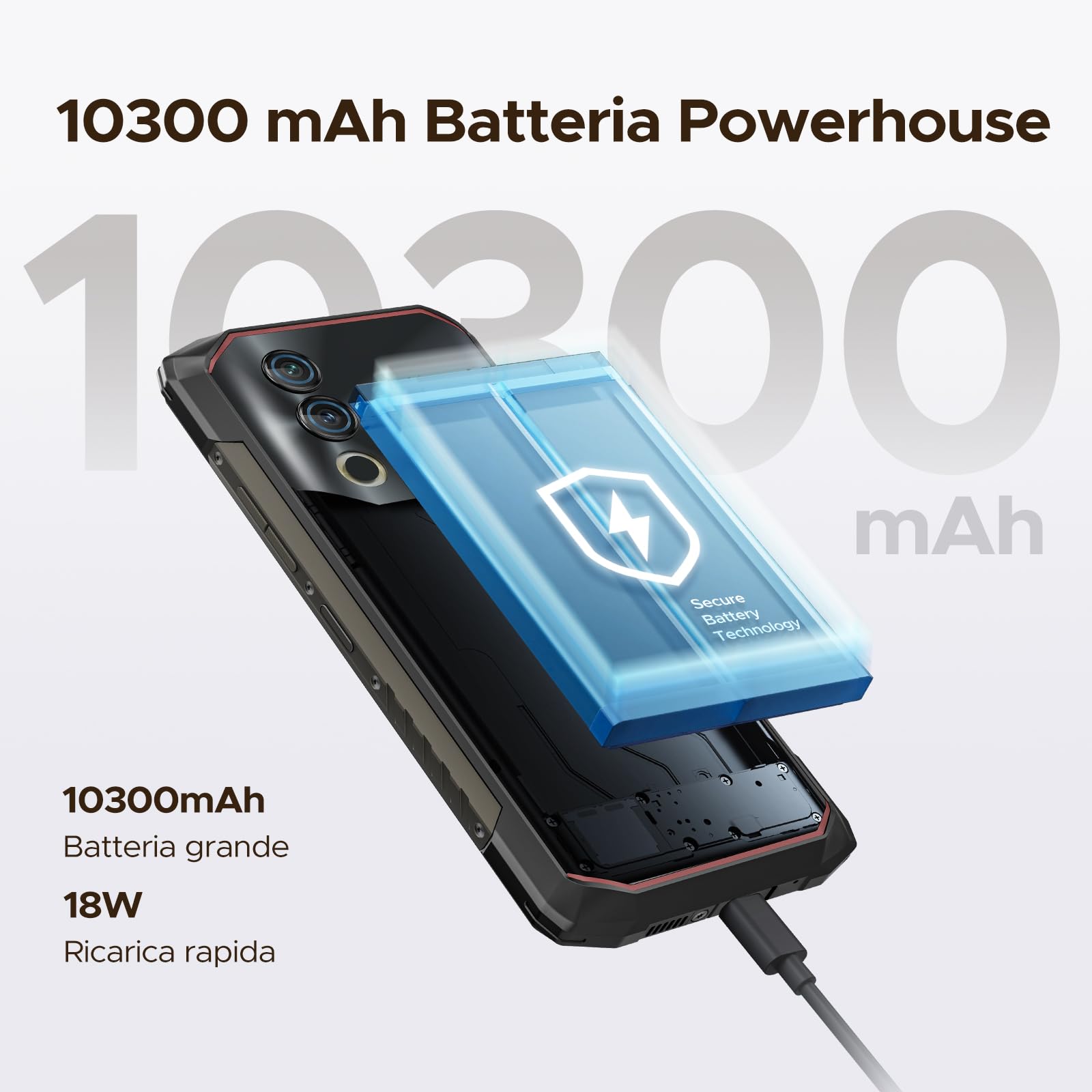 DOOGEE Blade 10 Power Rugged Smartphone Android 16, 10300mAh, 24GB+256GB Telefono Indistruttibile,90Hz 6.6” HD+IPS,50MP+8MP Smartphone Rugged, Triple Card Slot,Fingerprint ID/Face Unlock/NFC/OTG, Nero