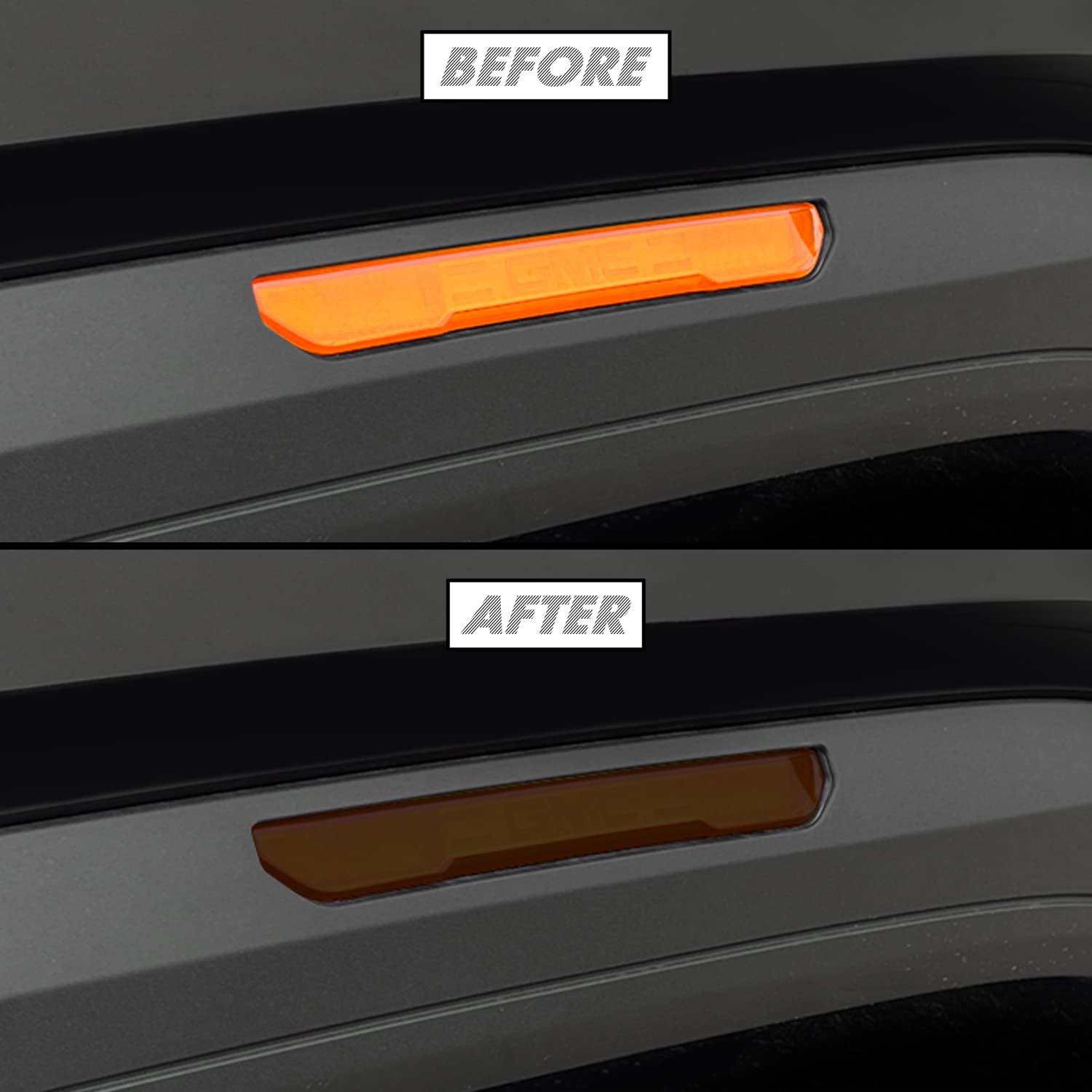 SlickMod PreCut Vinyl Smoke Tint for 2020-2023 GMC Sierra 2500HD / 3500HD Side Marker (20% Dark Smoke, 4. Front & Rear Side Marker)