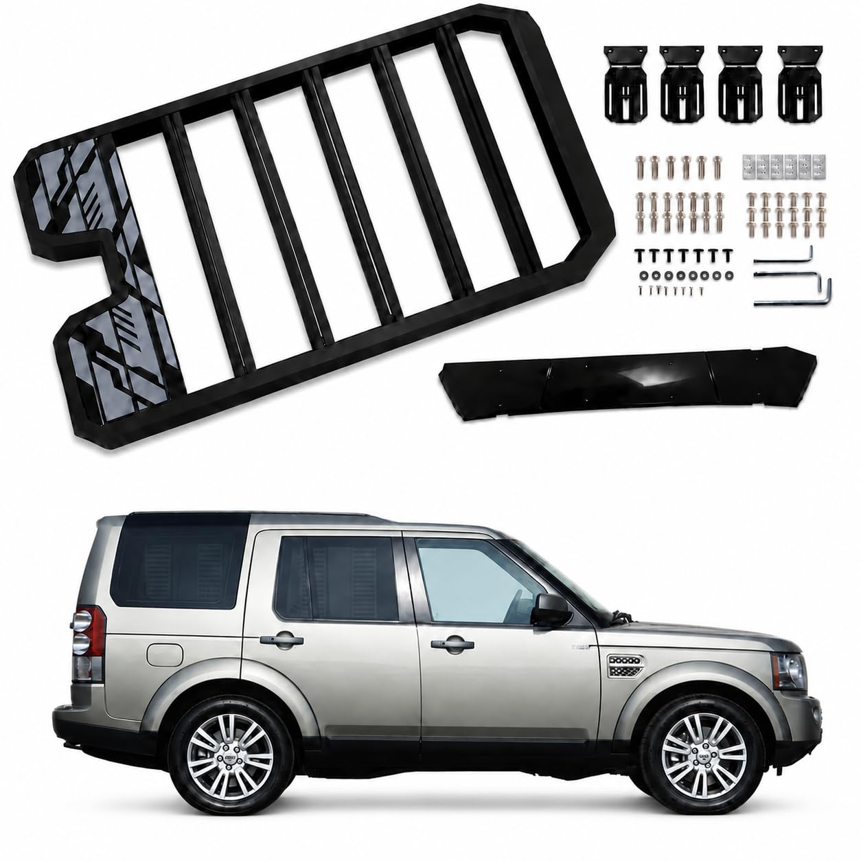 Platforma dachowa Expedition do Land Rover Discovery 4 LR4 2010-2016, wytrzymały aluminiowy bagażnik dachowy z owiewką wiatrową, kompatybilny z namiotem dachowym