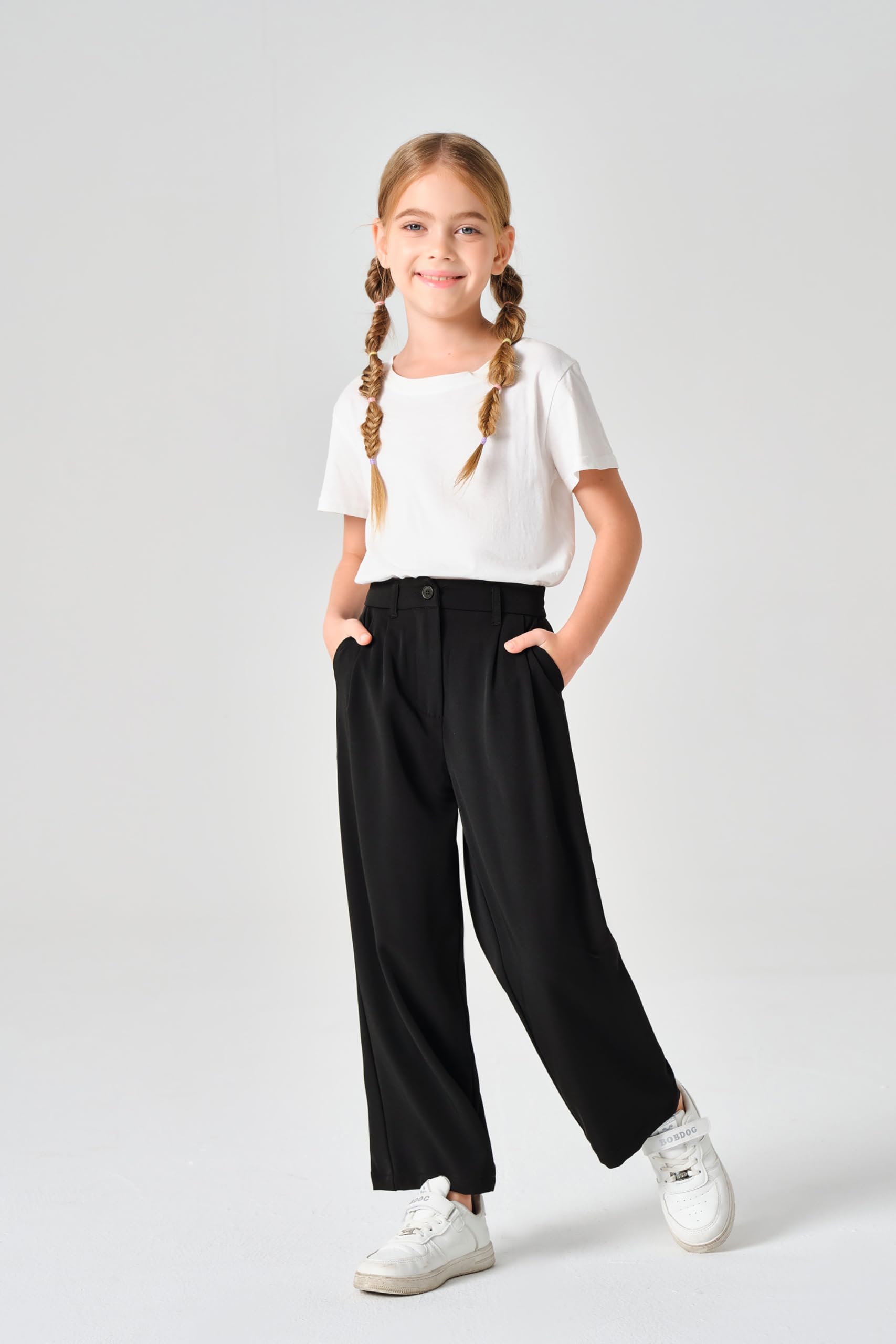 Pantalones de uniforme escolar de cintura alta y pierna ancha para niñas de 5 a 14 años