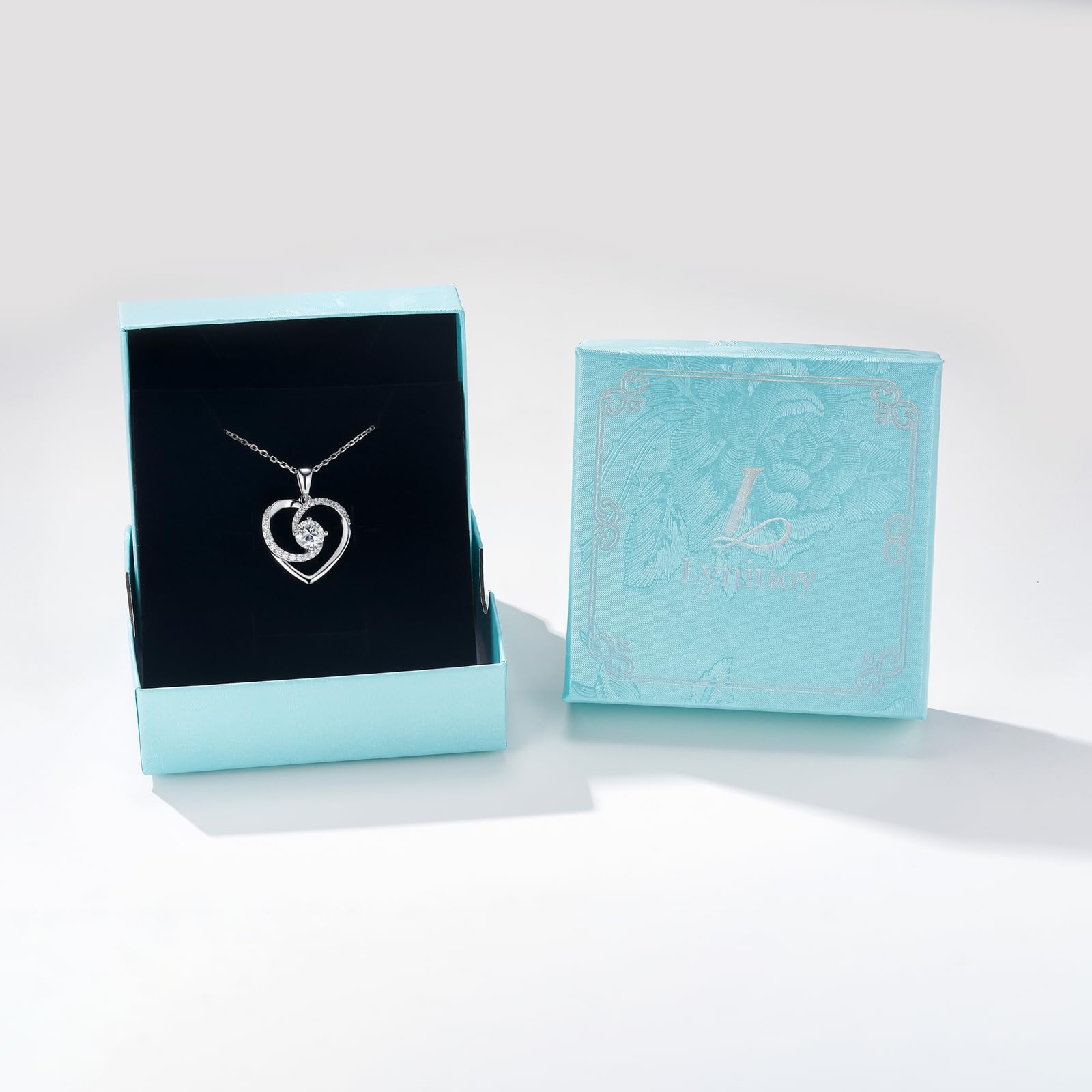 Collier Femme Pendentif Cœur Amour Éternel Bijoux | Plaqué Or Blanc 18 Carats Idée Cadeau Romantique et Unique pour Anniversaire Fête des Mères Saint-Valentin Noël