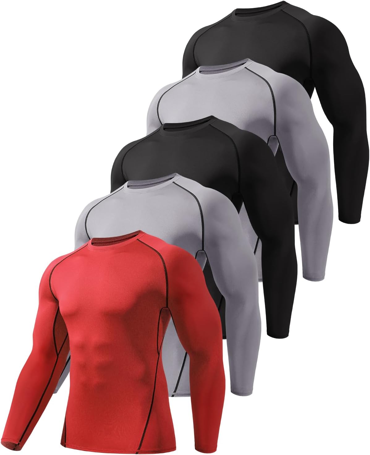 Celfaeree 5-6 Packs Long Sleeve Compression Shirt Men,Sports Baselayer Workout Shirt,Athletic Tops Running Shirts for Men