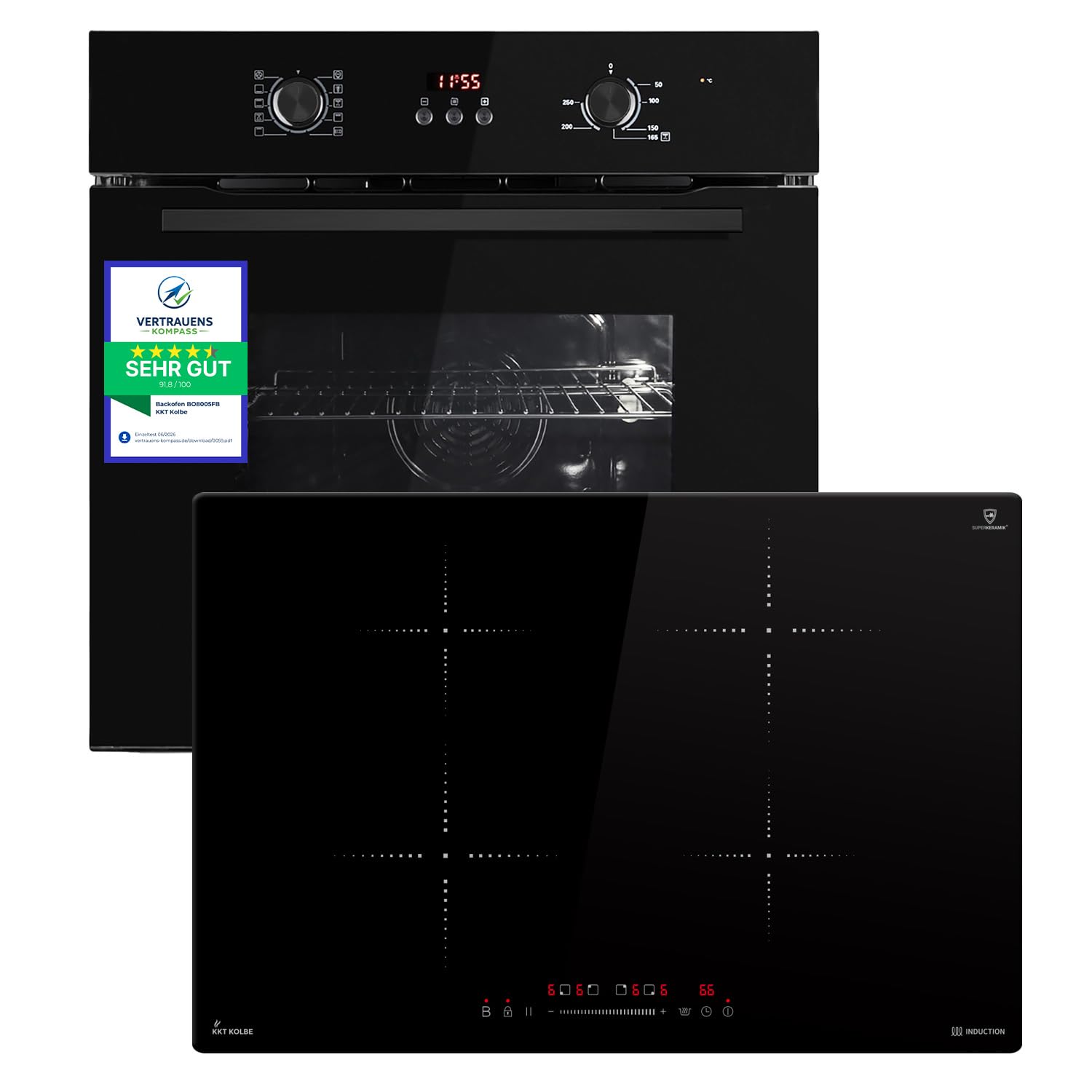 KKT KOLBE Autarkes zestaw kuchenek, 60 cm, piekarnik do zabudowy BO8005FB, 77 cm, płyta indukcyjna IH87704RL do wycięcia na 59 cm | grill gorące powietrze | timer | oszklenie termiczne |