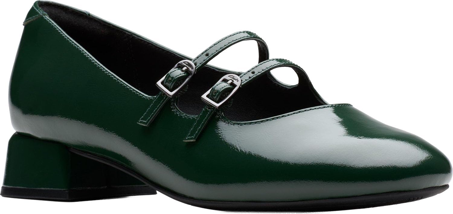 Clarks - Womens Daiss 30 Shine Shoes, Color Dark Green, Size: 8.5 M US