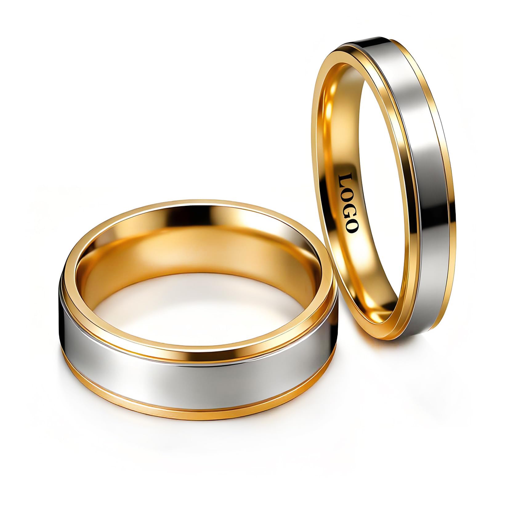 Personalizzato Anello per le Coppie Doppio Della Banda di Colore Del Modello Anelli All'interno Può Inciso Personalizzato di Nozze Promessa Anelli di Fidanzamento 6-13#