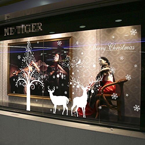 Christmas Window Clings Elks Tree Removbale Home Decor Window Stickers for Christmas White 50 x 84 Inch