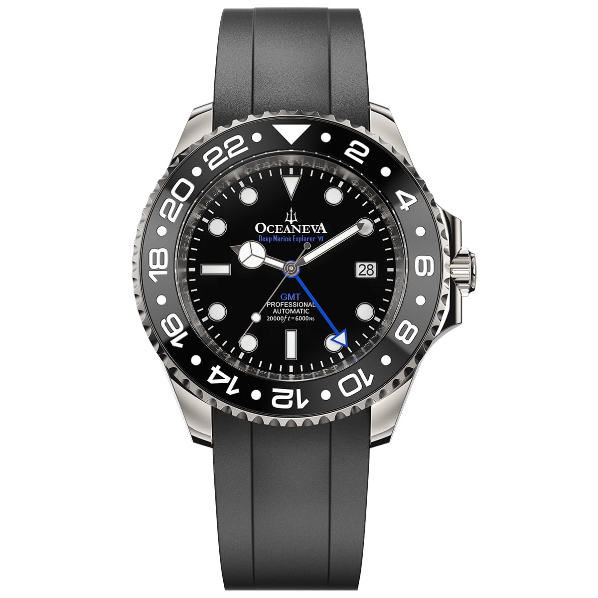 Deep Marine Explorer VI GMT Automatic Watch 6000m Titanium Diver 44mm Miyota 9075 Travele…