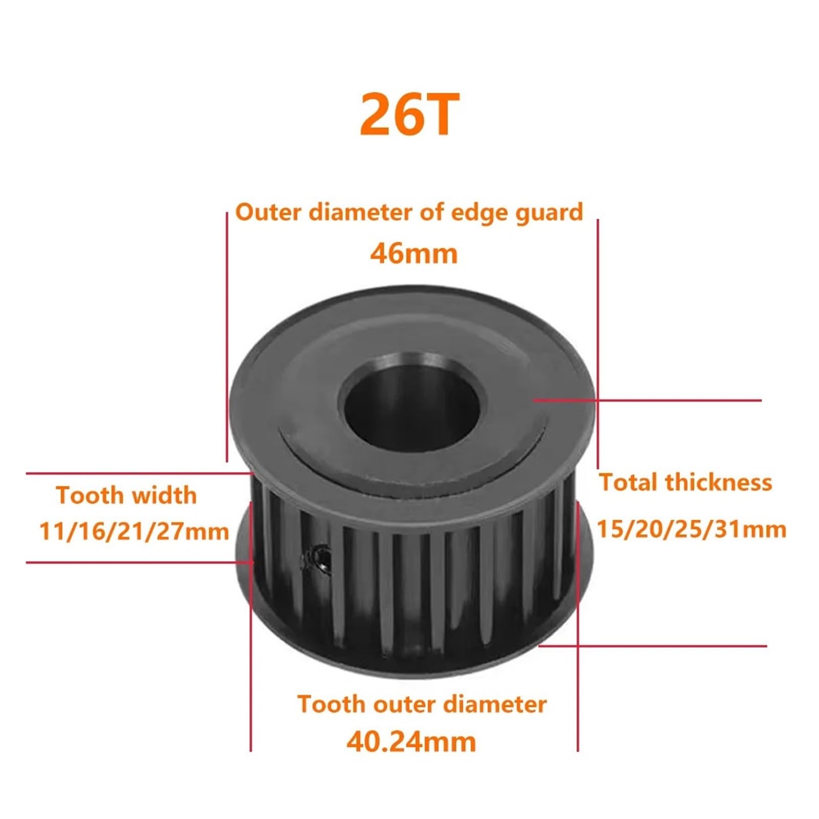 Poulie de synchronisation HTD 5M en acier 45, largeur 26 dents 11/16/21/27mm, alésage de roue à courroie synchrone 5mm-20mm, poulie à engrenages(Bore 18mm,27mm For Belt 25mm)