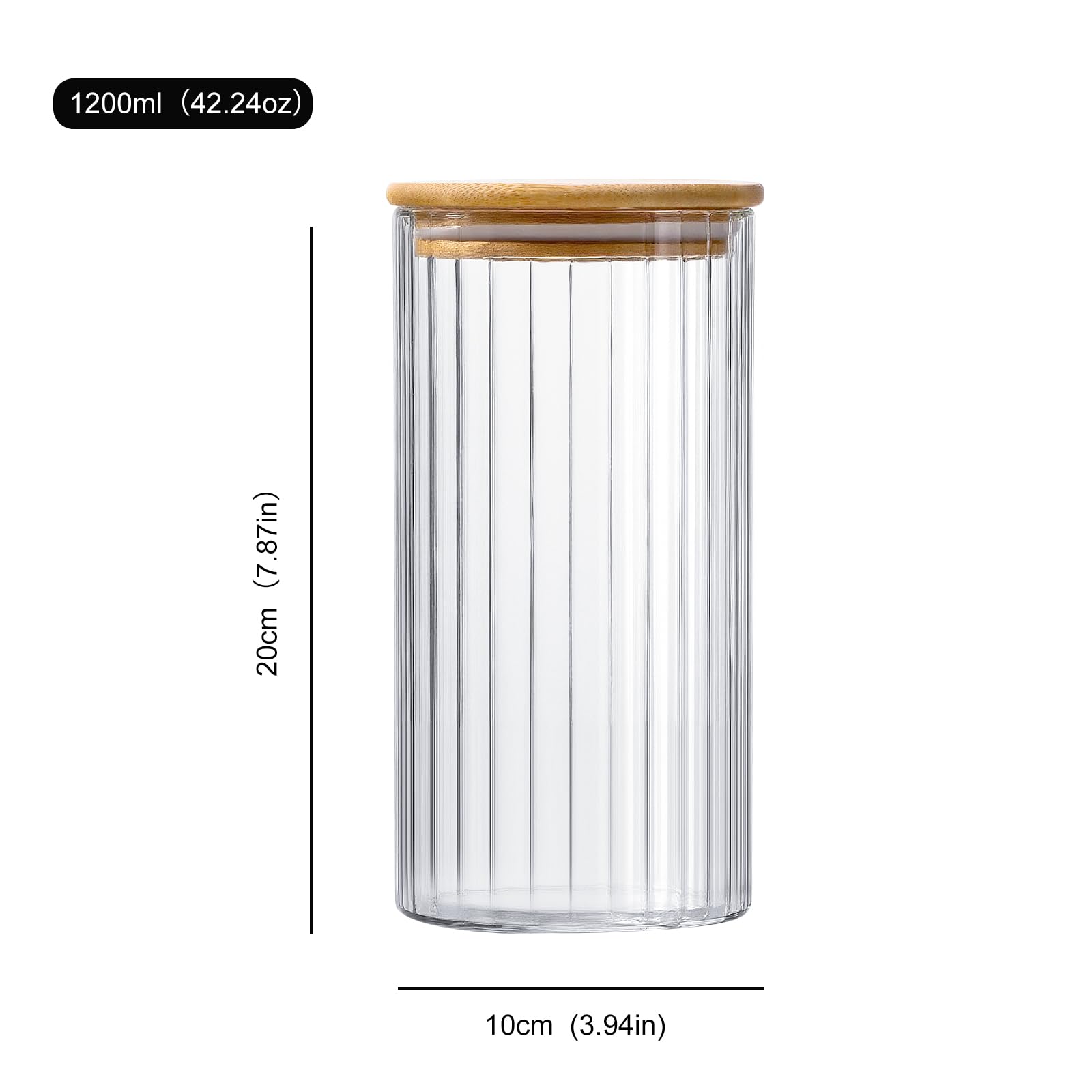 Set di 3 Contenitori Ermetici per Alimenti - Barattoli Vetro con Coperchio - Barattoli Cucina Spaghetti Cereali（1200ml）