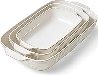 Feenmai 3-Piece Ceramic Baking Dish Set - Nesting Rectangular Lasagna Pans 12.9in 10.8in 8.4in, Oven Safe Handles, Arctic White Bakeware