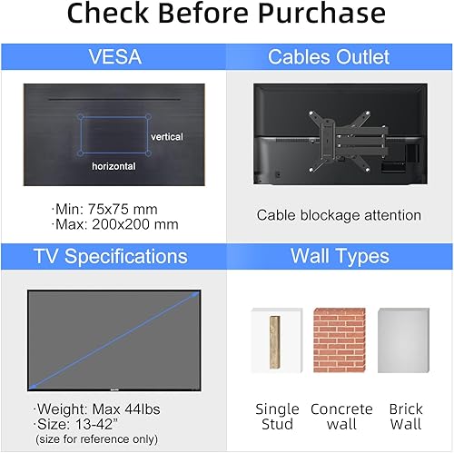 Miniatura 6 de Suptek Soporte de pared para monitor de TV de movimiento completo para la mayoría de televisores y monitores de pantalla plana LED LCD de 13 a 42
