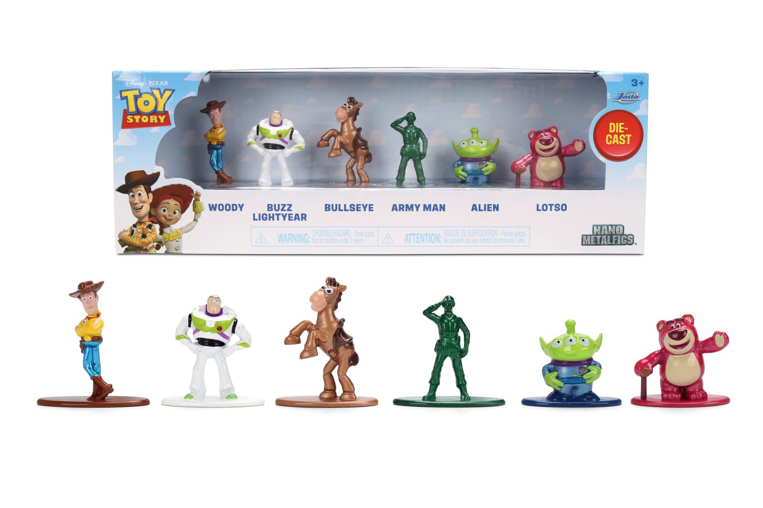 Jada Toys Disney Pixar Toy Story Figures (Pack of 6) - Set of 6 Metal Collectible Figures in Diorama Packaging, Nano Metal Figures for Fans and Children from 8 Years, Each 4 cm