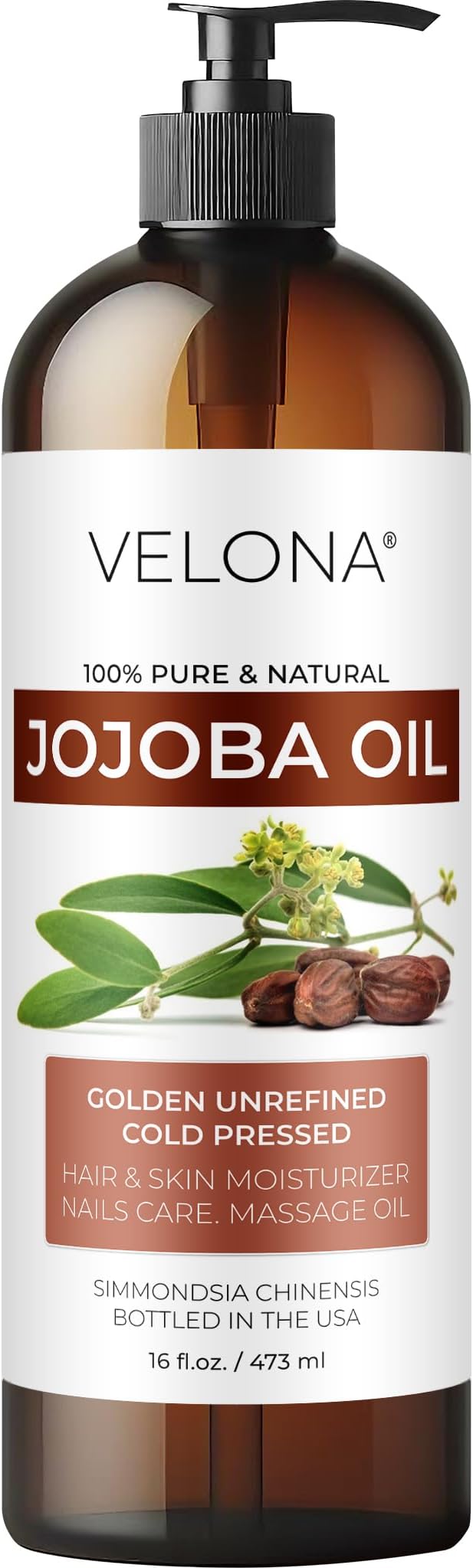 Jojoba Oil - 16 fl oz (with Pump) | 100% Pure and Natural | Golden, Unrefined, Cold Pressed, Hexane Free | Moisturizing Face, Hair, Body, Skin Care