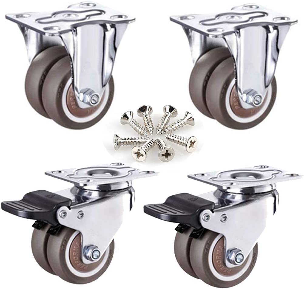 Roulette caoutchouc avec freins 2in roue double pour meuble charge maximale 400kg