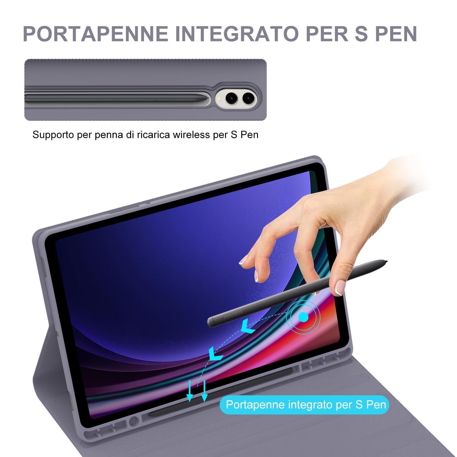 FOGARI Etui z klawiaturą do Samsung Galaxy Tab S10+ Plus (2024)/S9 FE+/S9 FE Plus 12,4" 2023, włoska klawiatura QWERTY Bluetooth z uchwytem na długopis do Samsung Tab S10+ Plus (2024)/S9 FE+ 12,4