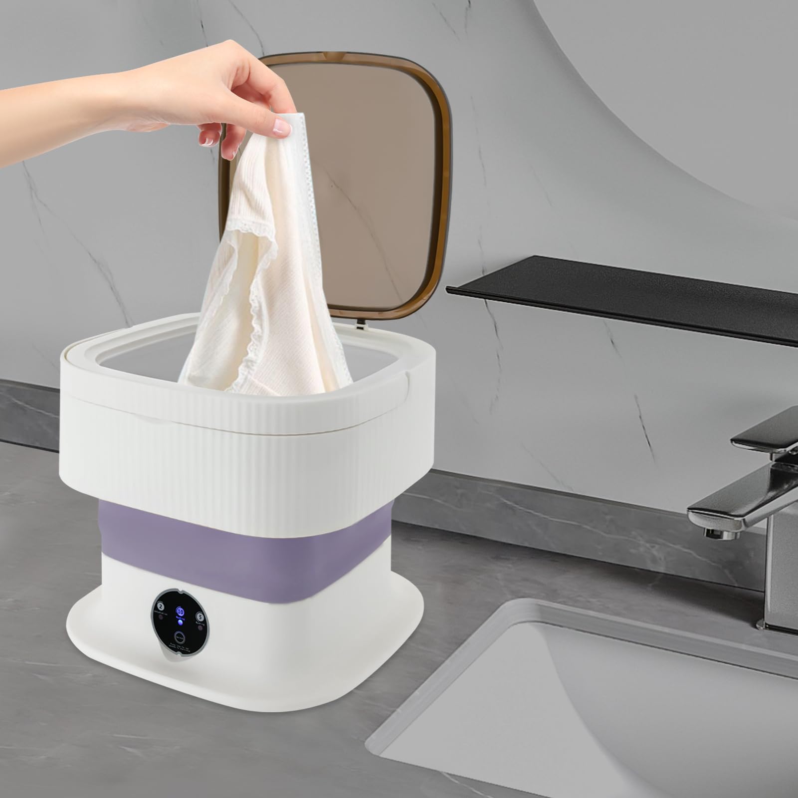 Mini Lavadora, 10L Portátil Móvil Lavadora, Pequeña Lavadora de Viaje para Ropa Interior, Calcetines, Toallas