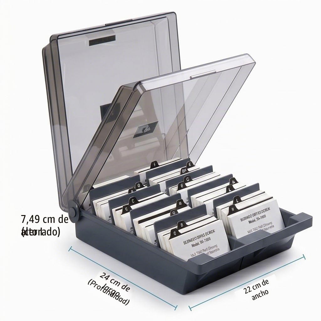 Caja de Organizadora para Tarjetas de Visita,1000 Hojas Capacidad Caja para Tarjeta de Visita con 4 separadores Y Clasificación de Letras A-Z para Escritorio