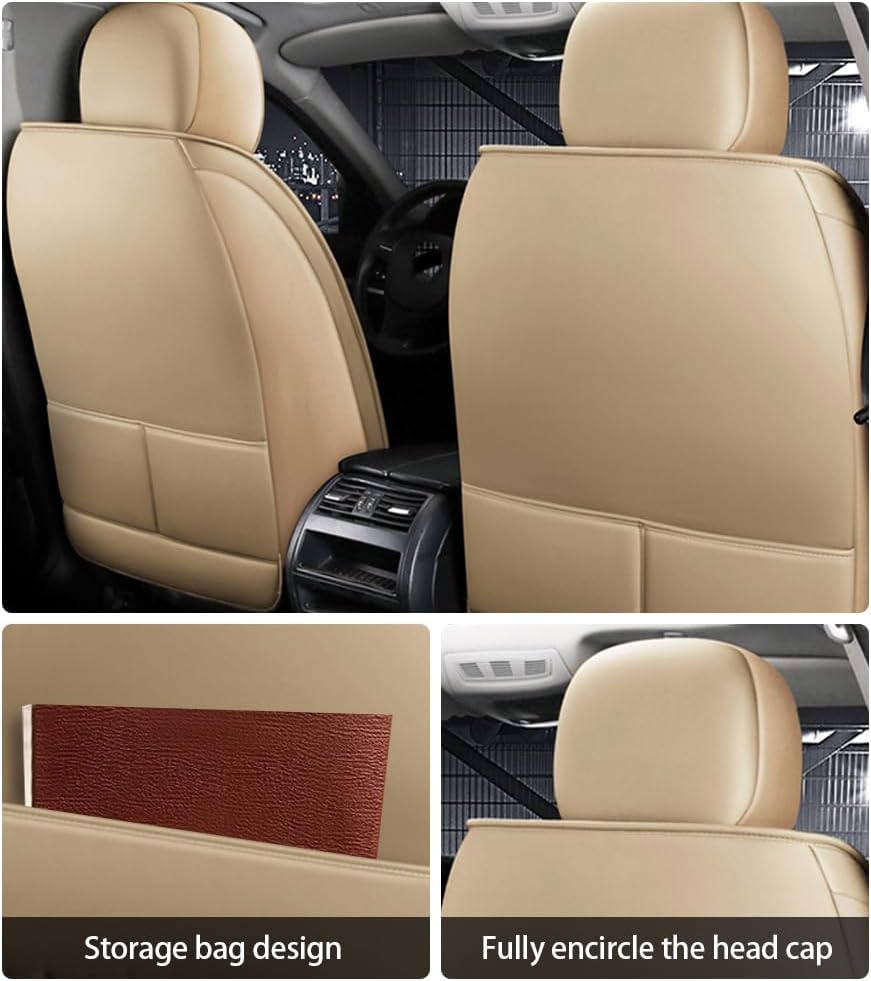 5 Seat Covers for Hyundai Santa Fe 2001-2023,Nappa Leather Car Seat Covers,Car Seat Cushions,Waterproof Soft Car Seat Covers,Airbag Compatible Interior Accessories(Deluxe,Beige)