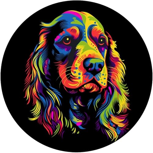 Miniatura 3 de Cocker Spaniel Inglés Cara Colorida Perro Amante Del Arte Negro PopSockets Intercambiables PopGrip