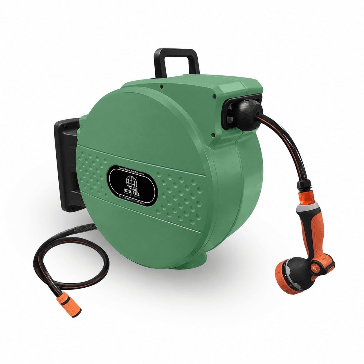 Retractable Garden Hose Reel, 30m Wall-Mounted Garden Hose with Automatic Rewind, 10-Function Spray Nozzle, 150° Swivel Bracket, Heavy-Duty Leak-Proof Design, Black (Green)