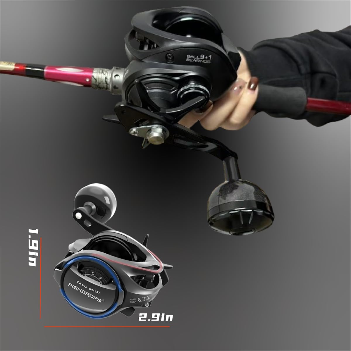Baitcaster Reel Carbon Fiber 9+1 Ball Bearings Anti-Corrosion Baitcasting Fishing Reel Magnetic Brake System Bait Caster Reel High Speed Gear Ratio 